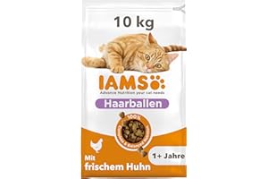 IAMS Anti-Haarballen Katzenfutter trocken mit Huhn - Trockenfutter für Katzen ab 1 Jahr, 10 kg