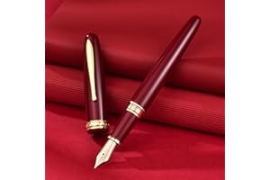 EROFA Hongdian 1841 - Penna stilografica, pennino extra fine, in resina di vino, con custodia in metallo