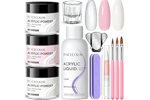 PEACECOLOR Kit Uñas Acrilicas Blanco Transparente Rosa Líquido Acrílico con Pinceles Herramientas de Manicura Kit Profesional Para Uñas Set Acrílico Para Uso DIY Doméstico y Salones Manicura
