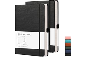 ‎RETTACY RETTACY Notizbuch A5 Hardcover, liniert, 2er Pack - Dickes Journal mit 376 nummerierten Seiten, 100g/m² Papier, 8 perforierten Blättern, Stiftschlaufe, Innentasche - Schwarz Schwarz