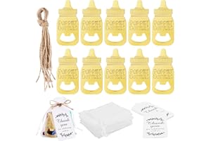 AKONE 10 abrebotellas para baby shower, regalos de invitados, bautizos, bautizos, bautizos, regalos, cumpleaños, recuerdos, decoración para biberones, regalos de invitados para baby shower (Oro)