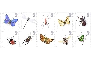 Insect stamps - 10 x 1st Class Royal Mail Mint Stamps for postage. 2008 Insects stamps featuring endangered species, such as Damsefly, Stag Beetle and Adonis Blue Butterfly