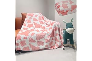 ‎SITUHAONAN Kuhmuster Kuscheldecke, Süße Erdbeer Kuh Decke, Geschenk für Kuh Liebhaber, Weihnachten & Neujahr,Flauschig, leicht, rosa, 130 x 150 cm, Weich Fleece, Wohndecke für Couch & Sofa