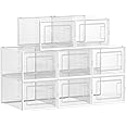 SONGMICS Shoe Boxes, Pack of 8 Stackable Shoe Storage Organisers, Foldable and Versatile for Sneakers, Fit up to UK Size 11.5, Transparent and White LSP08MWT