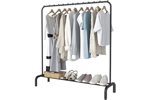ACCSTORE Clothes Rail Rack Metal Rack Garment Rack Freestanding Hanger Bedroom Clothing Rack With Lower Storage Shelf for Boxes Shoes,Black
