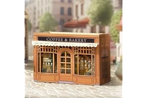 CUTE-EYFUD Book Nook Kits for Adults, DIY Miniature Wooden Dollhouse Puzzle Bookend with LED Lights, Creative Craft Kit for 14+, 1:100 Scale Bookshelf Decoration Gift for Book Lovers (Coffee & Bakery)