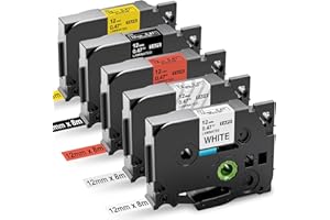 UPWINNING 5 x Compatible Color Cintas de Etiquetas para Brother TZe 12mm 0.47 TZe231 Blanco/Negro/Transparente/Amarillo/Rojo para Brother P-touch 900 1010 H105 1000 P300BT H100LB