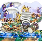 Doyomtoy 61Pcs Roblox Tableware Set for Children's Birthday, Paper Plates Set for Parties, Includes Tablecloth, Plates, Cups,