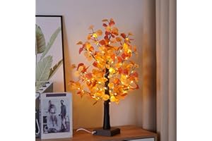 KEHO KEHO KEHONGDUN 50 LEDs Maple Leaf Tree Light,24in Warmwhite Light Up Tree with Adjustable Branches,Battery Operated Tabletop Autumn Leaves Fairy Lights,Lighted Trees 3 AA/USB Powered for Halloween Thanksgiving Day