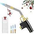 Trsaow MAPP Gas Torch with 3 Nozzles, Heavy Duty, CGA600 MAP/Propane, TUV Certified, for Welding and Barbecue, Adjustable Flame, Safety Lock