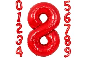 OUSUGA 40 Inch Red Number Balloon, Large Foil Helium Number 8 Balloons Giant Red Birthday Balloons Mylar Digit Balloon for Boys Girls Birthday Wedding Anniversary Engagement New Year's Party Decorations
