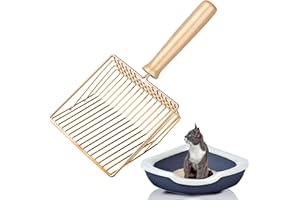 Wubushan Katzenstreuschaufel, Katzenklo Schaufel Metall, Katzenstreu Schaufel mit Holzgriff, Lochabstand 7mm, Länge 28cm, Litter Box Scoop, Cat Litter Scoop, Katzenschaufel für Katzenklo