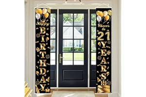 POPOYU Happy 21st Birthday Door Banner Party Decorations,Black Gold Fabric 21st Birthday Door Porch Sign Banner for boys Girls Women Men 21 Years Old Birthday.Party Indoor Outdoor Decor Supplies