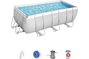 Bestway BW56456GB-21 Power Steel Above Ground Pool, with Pump and Ladder, Grey, 13.6 Ft