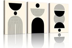 WENGTIAO 3 Pezzi Stampa su Tela Boho Astratto Geometrico Con Cornice Quadro su Tela Nero e Beige Minimalista Pittura Quadro Moderno Soggiorno Camera da Letto Decorazioni Parete 30x40cmx3