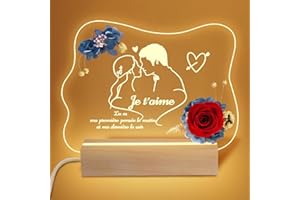 Yamonic Rose Eternelle Cadeau Femme,LED Veilleuse en Acrylique Cadeau Anniversaire Femme, Fleur Eternelle Cadeau Saint Valentin Femme,Lampe de Nuit Cadeau Femme Original Utile,Amour Cadeau Femme
