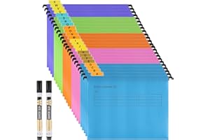 A4 Suspension Files,BOENFU 24 Pack Polypropylene for Suspension Files A4 Filing Cabinets with Tabs,Card Inserts and Erasable Pen for School Home Work Office Organization (24 Pack,5 Colors)