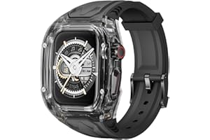 Delidigi Strap with Clear Case Compatible for Apple Watch 44mm 45mm, Men Rugged Case Protective Bumper Cover with TPU Band for iWatch SE3 Series 9 8 SE2 7 6 SE 5 4(NO SCREEN PROTECTOR INCLUDED!)