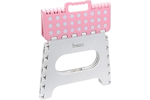 Bisoo Taburete Plegable - 22 cm - Taburete Baño, Cocina, Autocaravana - Escalon Infantil - Taburete Bajo para Niños Plegable y Portatil - Antideslizante, Seguro, Práctico - Soporta hasta 120 Kg - Rosa