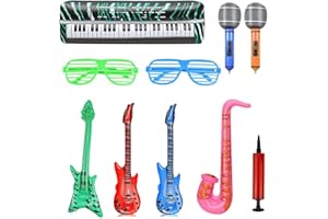 Amazluck Aufblasbare Instrumente für Kinder Buntes Aufblasbare Gitarre Mikrofone Saxophon Aufblasbares Klavier und Shutter Shading Gläser, Luftpumpe für Feiern Karneval Geburtstags Deko, 10 Stück