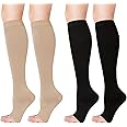 umorismo 2 Pair Flight Compression Socks Toeless Support Socks Open Toe Compression Stockings Calf Pressure Socks for Women Ladies Maternity Pregnancy Flying Travel Work Long Haul Flight