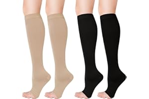 TAONGANUI 2 Paar Kompressionsstrümpfe Damen, 15-25 mmHg Compression Socks Lange Kompressionssocken Reisestrümpfe Stützstrümpfe für Krampfadern Ödeme Flug Sport Reisen