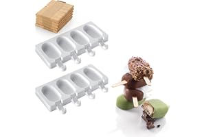silikomart | GEL01M Set de moldes de silicona para helado MINI CLASSIC, antiadherente, 4 cavidades, Pack de 2 moldes + 50 palitos de madera, Easy Ice Cream, 73 x 38 h 18 mm, Made in Italy