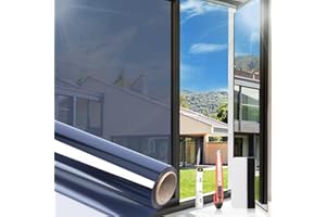 ARTHOME WALL DECOR Arthome Vinilo Ventana Privacidad Anti Sol Bloqueo Espejo Película No Adhesiva Estática Cling Control de Calor Reflectante Vidrio Vinilo Decorativos para Hogar, Oficina, 60cmx254cm, Azul Plata