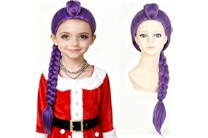 GENERIC Purple Rumi Wig –24Inch Dark Purple Braided Cosplay Hair, Heat-Resistant Synthetic Fiber, Adjustable Cap for child, Christmas, New Year Anime Costume Wig (Purple Rumi -child）