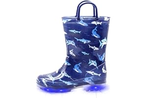 EUXTERPA Girls Boys Wellies for Kids Flashing Welly, Light Up Glitter Waterproof Wellingtons Boots with Easy on Handle Children Rainboots Size 4-13 UK Child