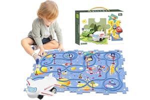 NAVESO Puzzle with Rail Car, Puzzle Track Car Play Set, 25 PCS Fun Rail Car Building Race Track Sets, Childrens Educational Montessori Toys for Kids Ages 4-6