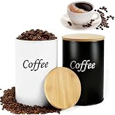 Set of 2 Airtight Coffee Canisters (Black &amp; White) 1000ml with Bamboo Lid | Ground Coffee Canister with Bamboo Lid, Set of 2
