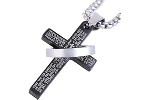 DonDon Collana da uomo in acciaio inox o in pelle, con ciondolo a forma di croce, in sacchetto di velluto