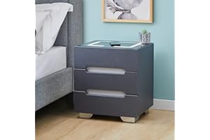 LEMROE Bedside Table with Smart Wireless Charger Nightstand with 3 Drawers Bedroom Cabinet with Adjustable LED Light Home Bedroom Furniture (3 drawers, Black)