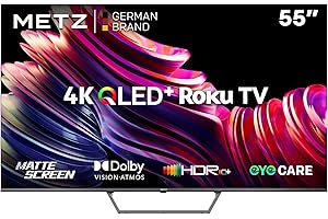 METZ Blue Roku TV, QLED 4K Smart TV 55 Zoll, 139cm, Fernseher mit Blendfreier Bildschirm, Dolby Vision, HDR10, HLG, DTS Studio, Triple Tuner DVB-T/T2/C/S/S2, WLAN, LAN, HDMI, USB, 55MQE7011