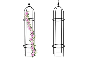 Relaxdays Rankhilfe Obelisk, 2er Set, 85 x 20 cm, Ranksäule für Kletterpflanzen, Metall, freistehend, Rosenturm, schwarz