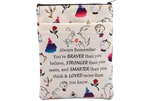 BAUNA Beauty Cartoon Inspired Book Sleeve Beauty Story Book Cover Fairytale Gift Rose Princess Beast Gift Always Remember You’re Braver Stronger Smarter Zipper Pouch (Beauty Braver BM)