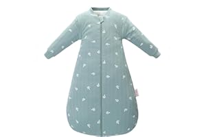 ‎AMO NENES Baby Sleeping Bag 2.5 TOG, Baby Autumn Winter Long Sleeve Sleeping Bag, 100% Cotton, Removable Sleeves, Length 90 cm, 6-18 Months (Green Leaf)