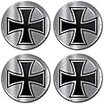 Biomar Labs® 4 x 55mm 3D Domed Car Wheel Centre Rims Hub Iron Cross Silver Stickers Decals For Caps Vehicle Auto Tuning Emblem A 8655