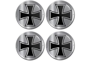 Biomar Labs® 4 x 55mm Aufkleber 3D Silikon Iron Cross Eisernes Kreuz Silber Für Radkappen Nabenkappen Radnabendeckel Rad-Aufkleber Nabendeckel A 8655