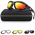 X spring Motorcycle Goggles, C5 Goggles with 4 Interchangeable Lens, Men Women Polarized Sports Goggles, Army Sunglasses Goggles, UV Protection Goggles for Running Cycling Fishing
