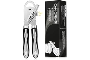 Diboniur Tin Opener Manual Can Opener Heavy Duty Stainless Steel, 3-in-1 Multifunctional Can Opener and Bottle Opener, Handheld Can Openers That Work, Smooth Edge, Black