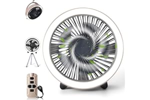 BXOXD Ventilador de camping con LED y mando a distancia, 10400 mAh, ventilador USB recargable con gancho, temporizador, soporte de mesa, ventilador de exterior para camping, pesca, salida de energía
