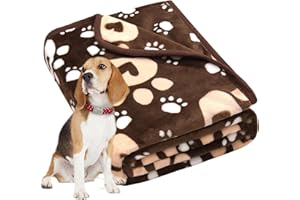 Awaytail Large Dog Blanket - Soft Fluffy Brown Flannel Dog Throws for Sofa - Cute Paw Print Pet Blanket Washable for Couch Bed Car - 130x150cm