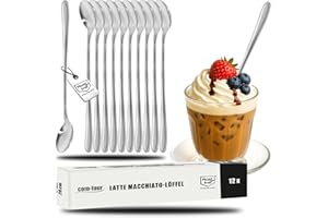 COM-FOUR COM-FOR® - Cucharas de bar de acero inoxidable, cucharas largas para latte macchiato, cucharas para helado (12 piezas, cucharas de Latte Macchiato, 20 cm)