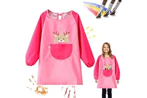 ENAIAH Tablier Peinture Enfant, Blouse Peinture Enfant, pour Garçons et Filles de 3 à 6 Ans, Imperméable, Avec Manches et Poches Utilisé, pour L'École Activités, Peinture, Coloriage, Cuisine (Rosa)