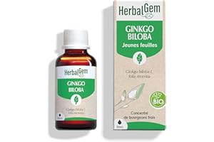 HerbalGem - Macérât-Mère - Ginkgo Biloba Bio - Complément Alimentaire Gemmothérapie Concentrée - Extrait De Bourgeon Frais - Pour Circulation Sanguine, Mémoire et Concentration - 30 ml