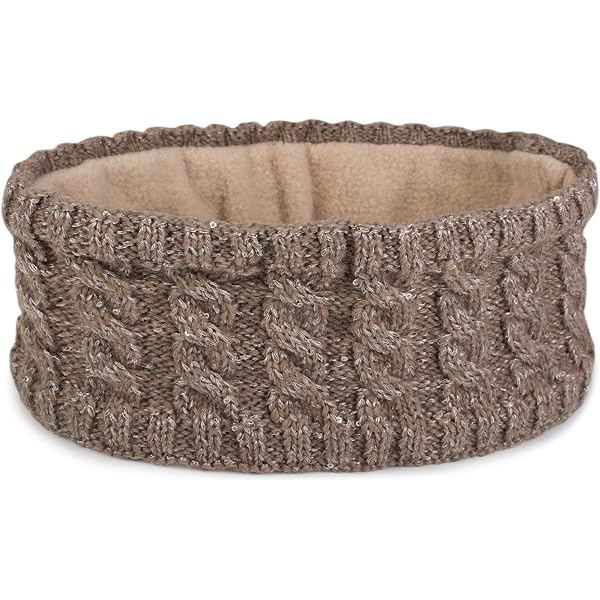 SABBOT Damen Stirnband Mit Fleece – Winter Ohrenwärmer In Gelb/Grau, Handgestrickt & Vegan