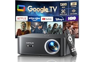 ‎WIMIUS Beamer 4K [1300 ANSI|Google TV] FHD 1080P Beamer Heimkino 4K Unterstützt, Autofokus Auto Trapezkorrektur 30W Smart Tageslicht Projektor Offizielle Lizenz APPs WiFi6 Bluetooth für Home Outdoor