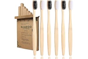 Jinpojun Brosses à Dents en Bambou [6 Pack], Brosse à Dent Écologique, Poils souples en Fibre de Carbone, Biodégradables pour Adultes et Enfants (Noir et Blanc)